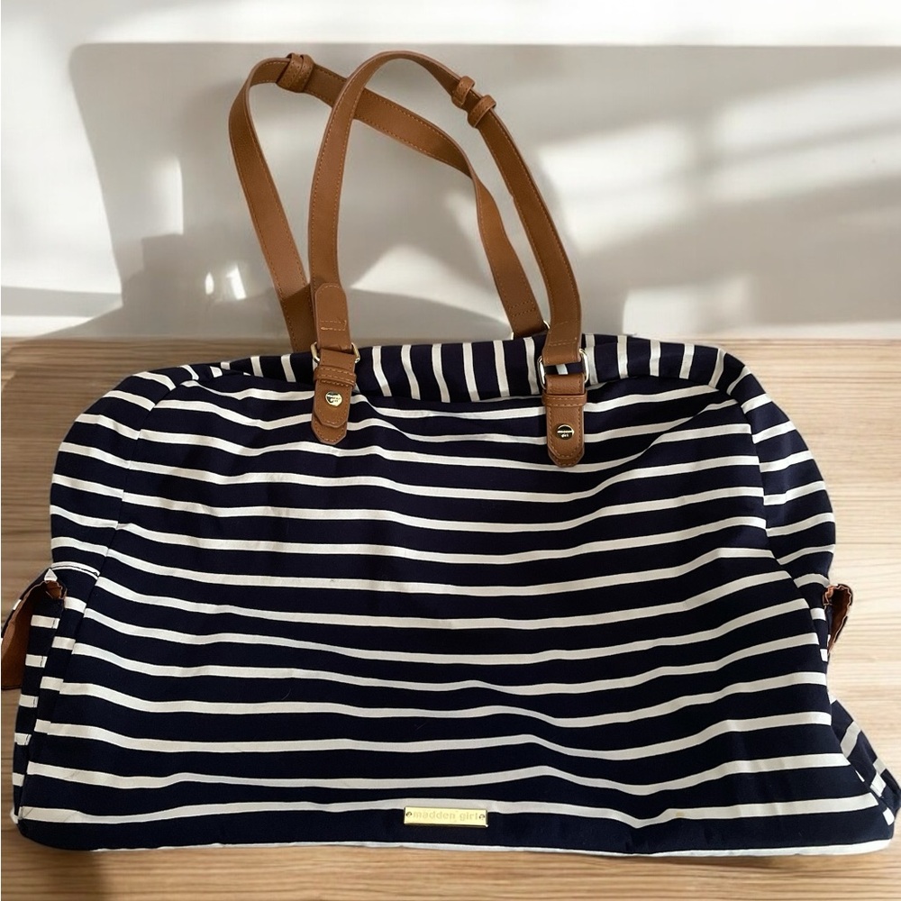 Madden Girl Weekender Navy/White Stripe Duffle